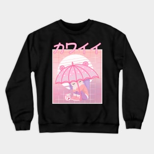 90s Japanese Kawaii Sad Girl Pink Japanese Strawberry Milk Crewneck Sweatshirt